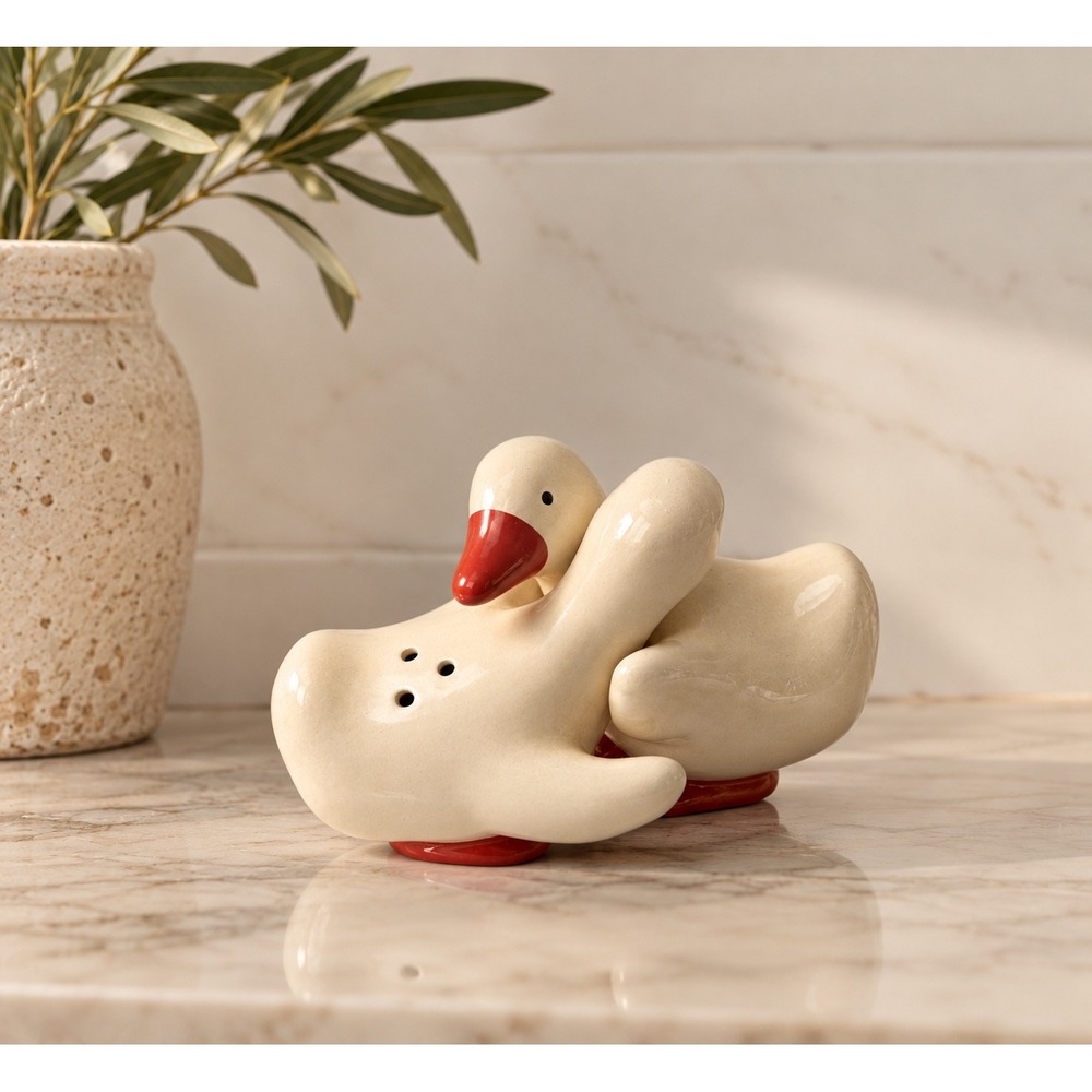 Vintage 1986 Artmark The Hugging Ducks Ceramic Salt Pepper Shaker Set Box